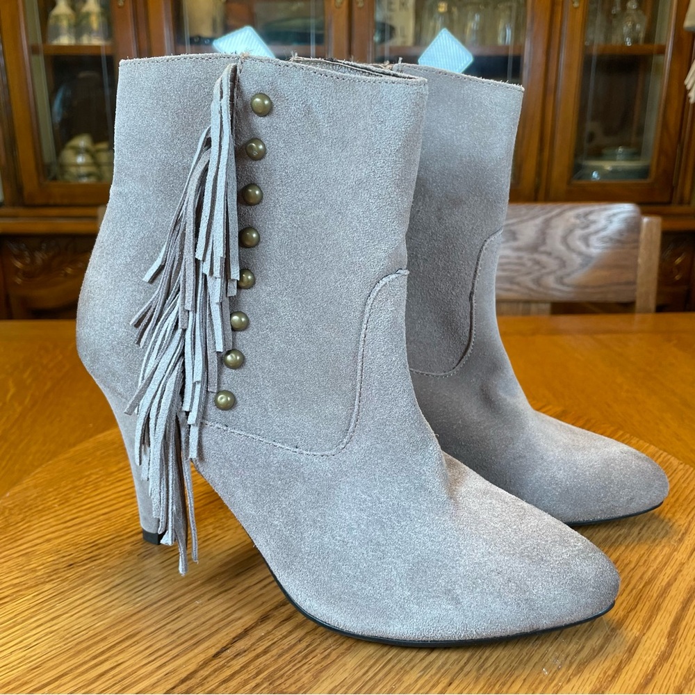Catherine Malandrino Suede Fringe Heeled Boots - Soft Gray